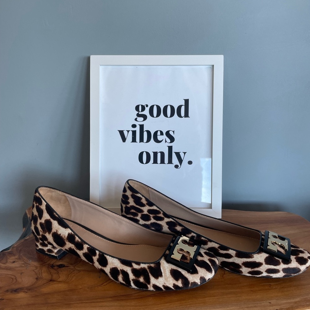 Tory Burch Gigi Block Heel Pump Calf Hair Natural Leopard